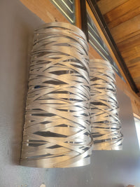 PAIR of Brushed Metal Cylinder Cage Wall Sculptures