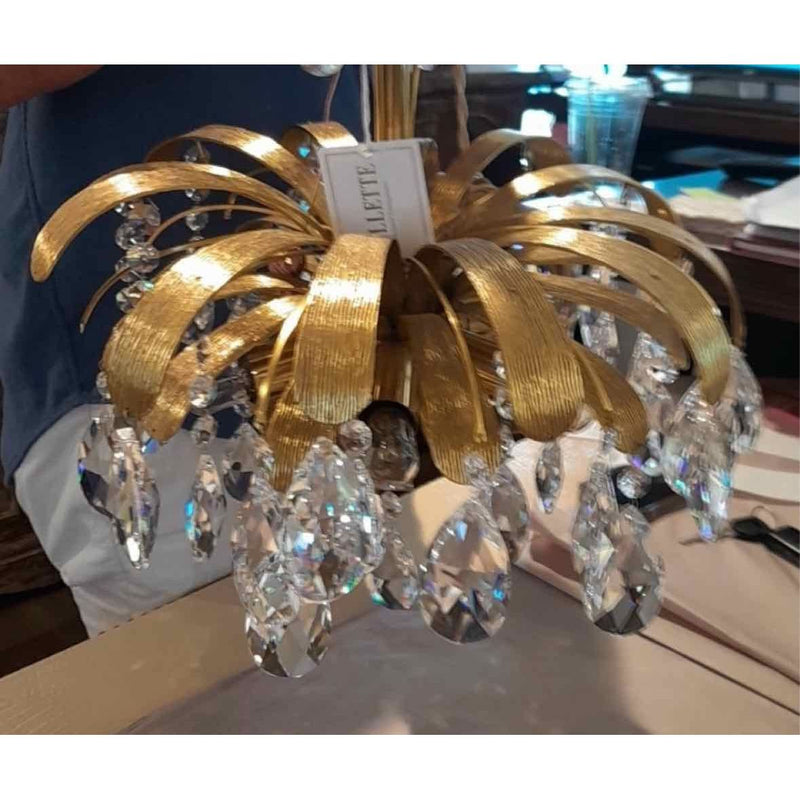 Murano 1970s Gold Plated Light Fixture W/Crystals, AS IS