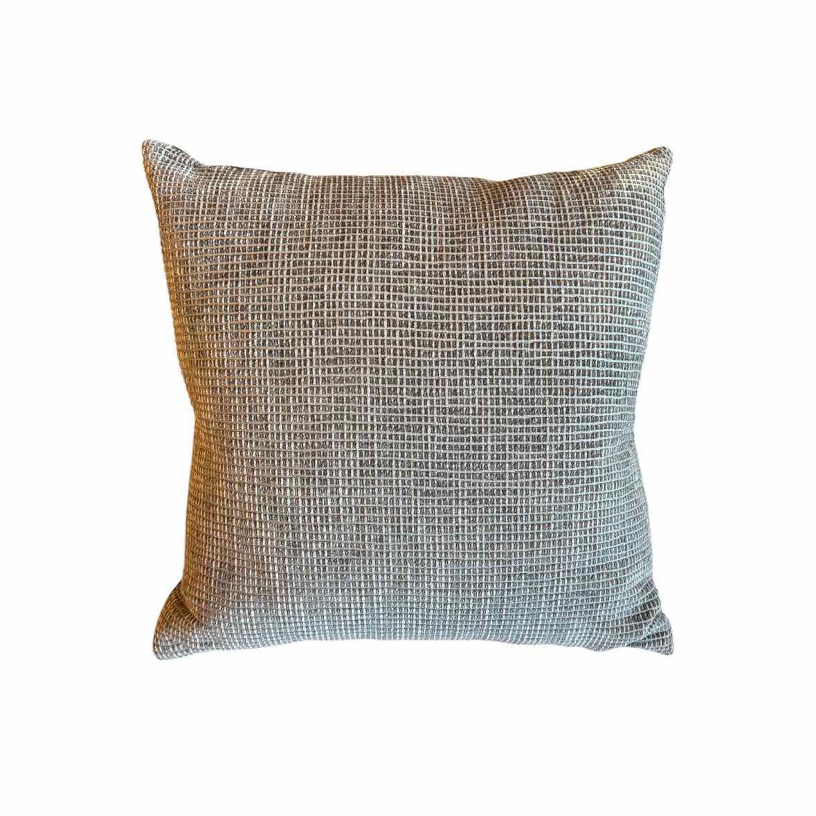Half Textured Grid Gray Velvet Square Pillow w/ Down Insert