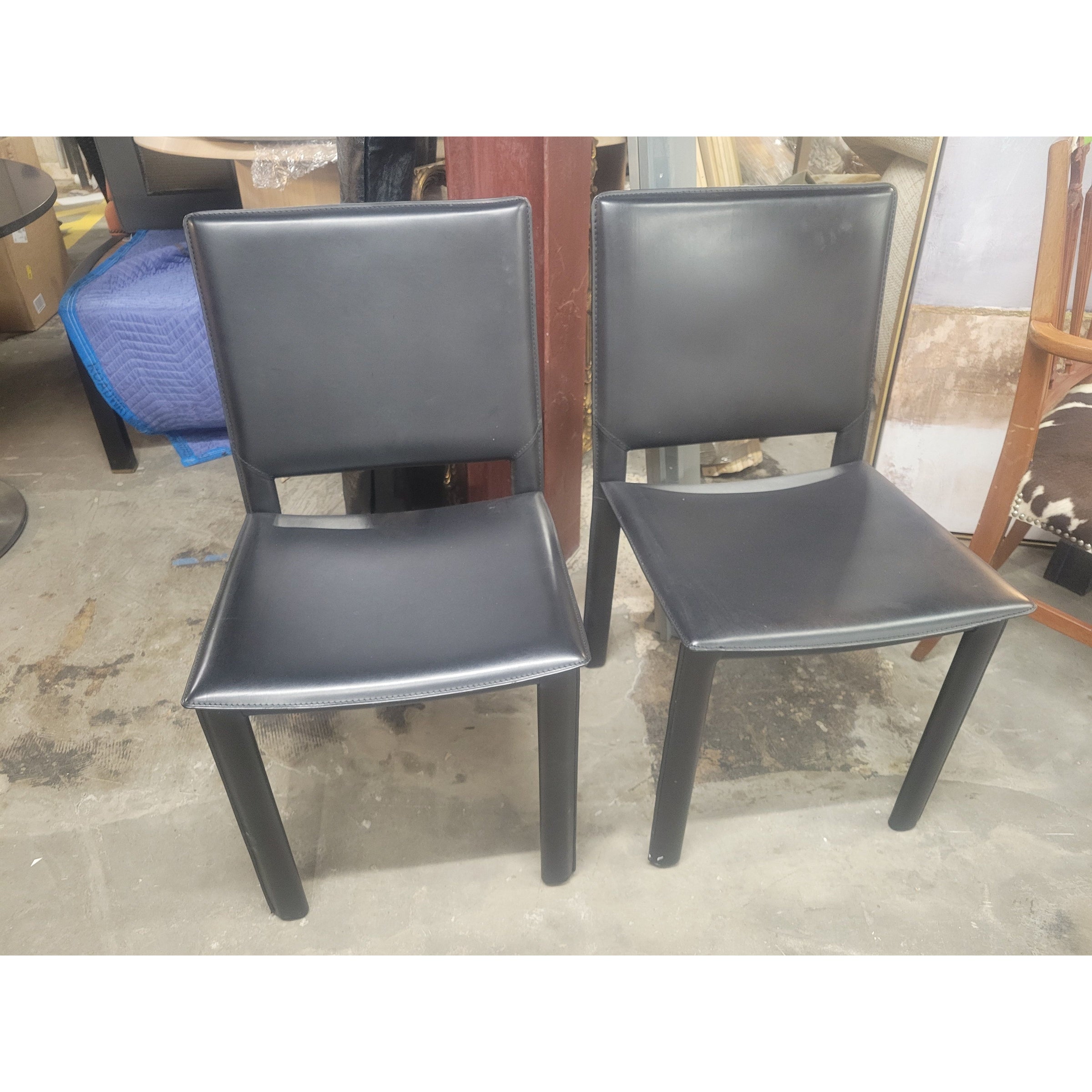 SET of 4 Leather Wrapped Steel Dining Side Chairs by Maria Yee