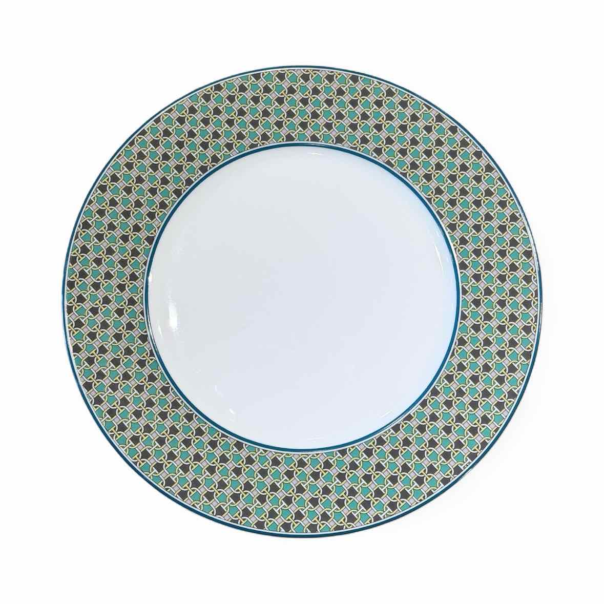 Hermes Tie Set Porcelain Dinner Plate w/ Orange Trim