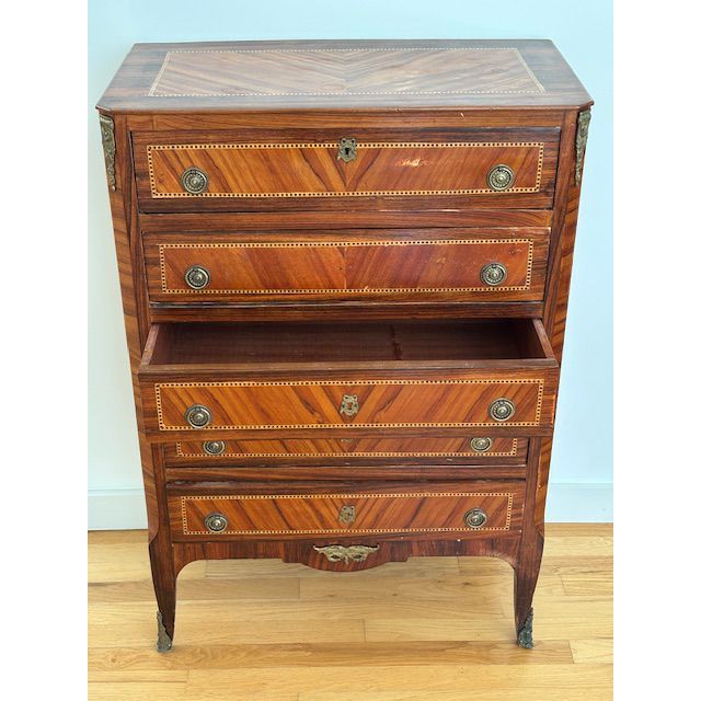 Antique French Directoire Style 5-Drawer Walnut Dresser - AS IS