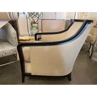 Beige Upholstered Salon Lounge Chair on Walnut Base by Baker (AS IS)
