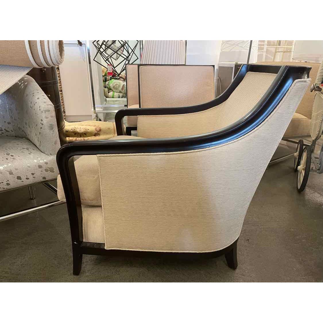 Beige Upholstered Salon Lounge Chair on Walnut Base by Baker (AS IS)