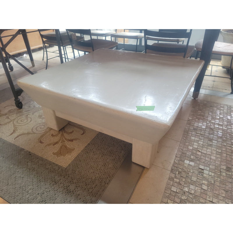 Custom Square White Wood Coffee Table w/ Resin Top - colletteconsignment.com