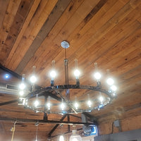 6-ft Round Chrome Chandelier w/ Glass Hurricanes