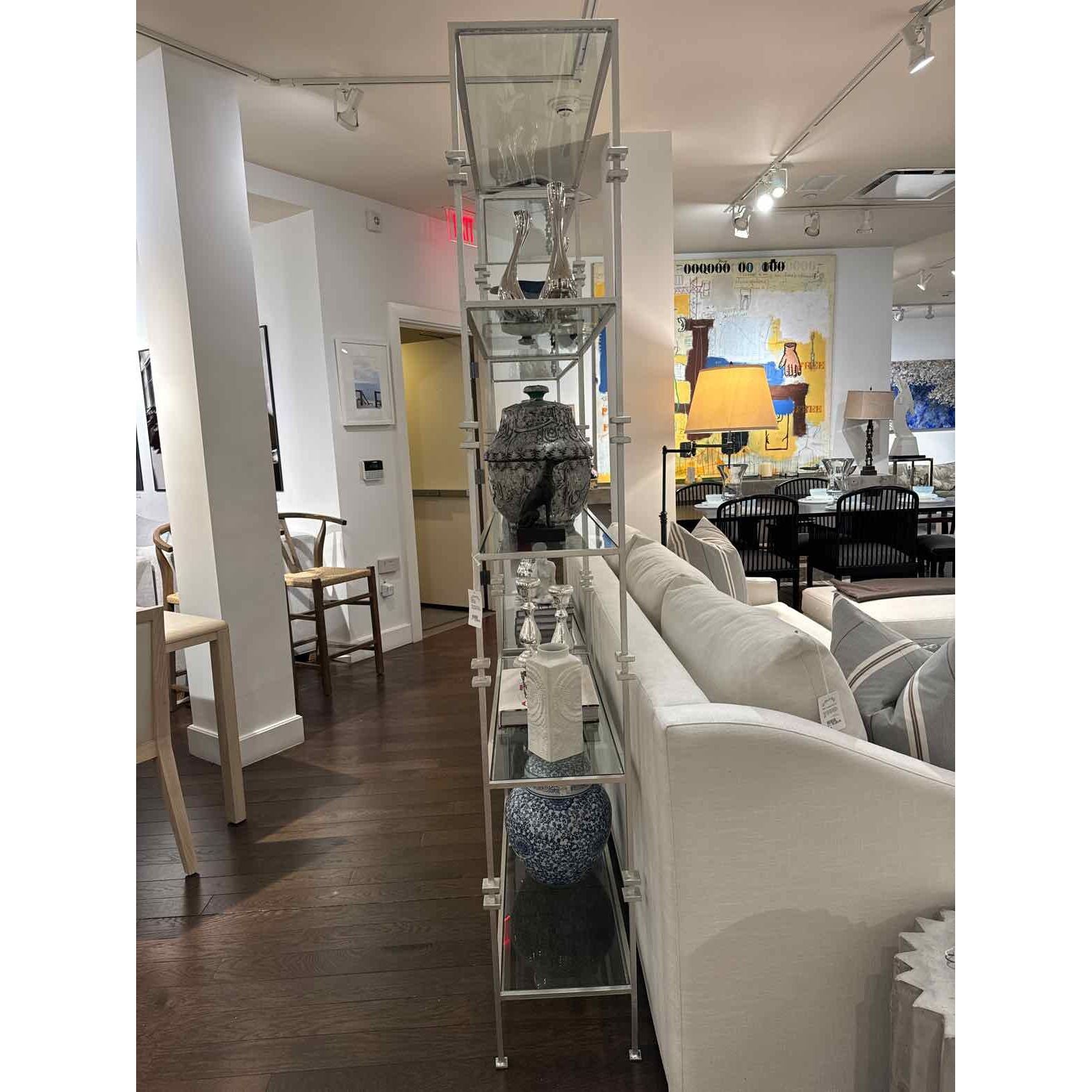 Worlds Away Stewart Silver Leaf Tall Etagere w/ Square Iron Rings