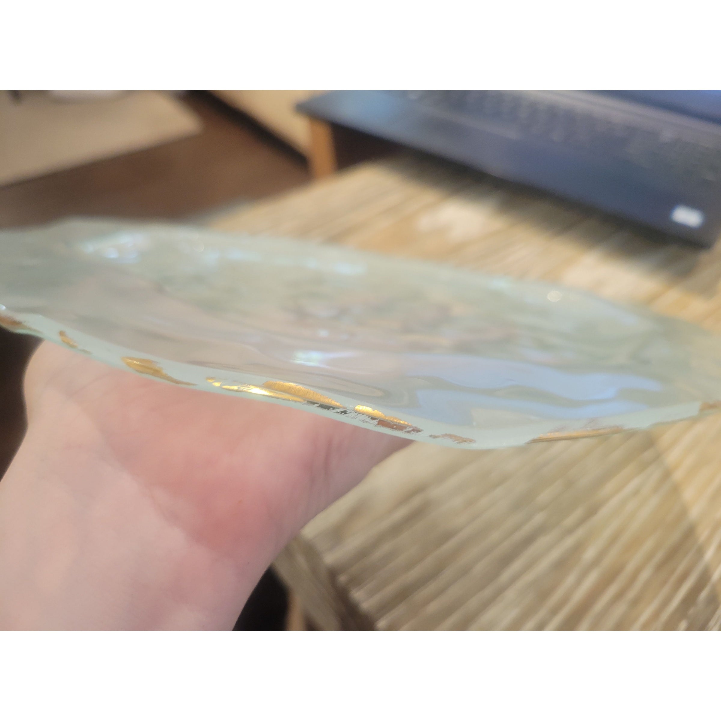Frosted Satin Glass Charger w/ Gold Leaf Trim by Annieglass (AS IS)