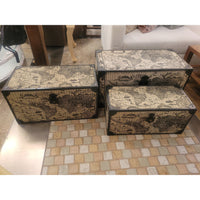 SET of 3 Decorative World Map Themed Nesting Storage Trunks