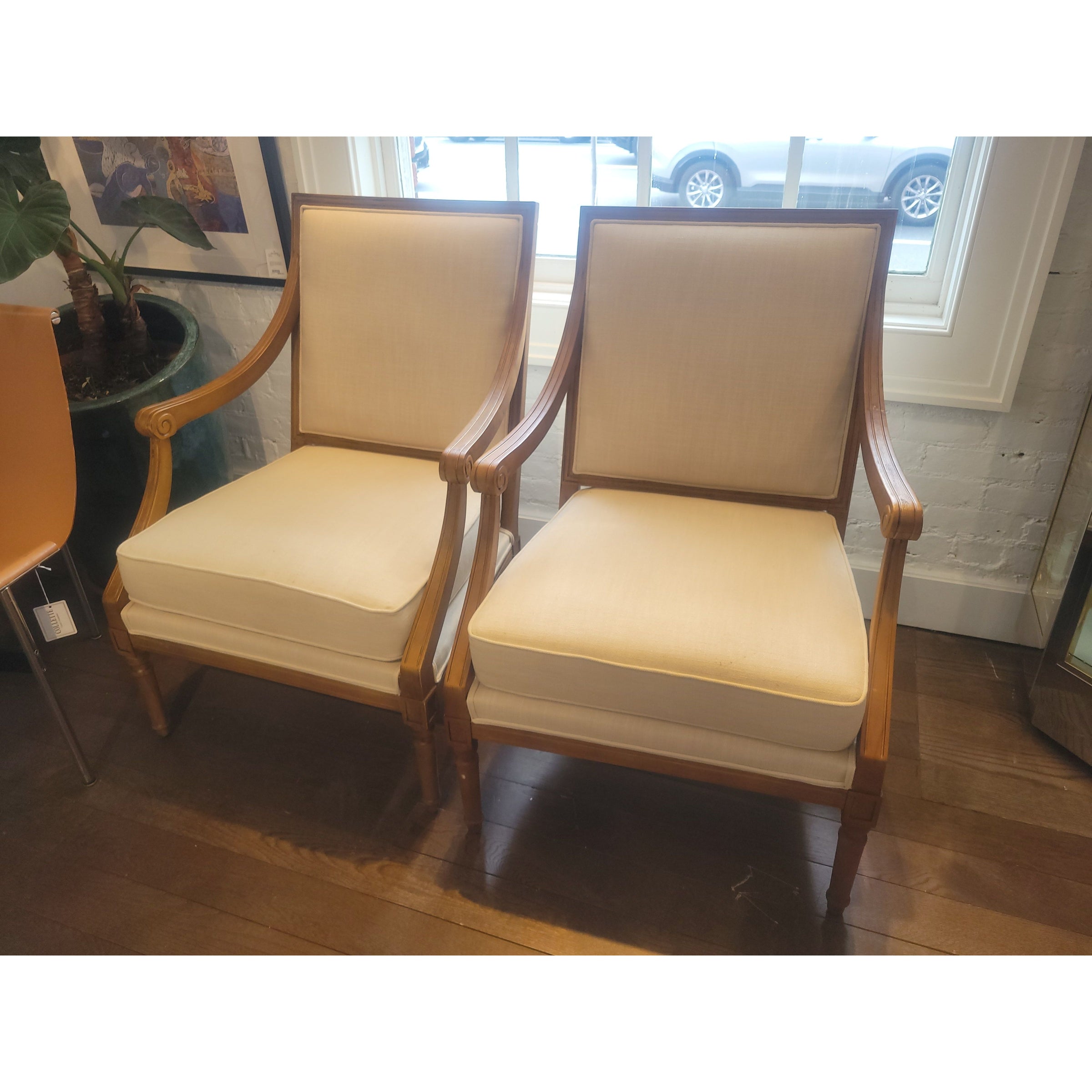 PAIR of Louis XVI Style Linen & Wood Chairs by Ballard Designs