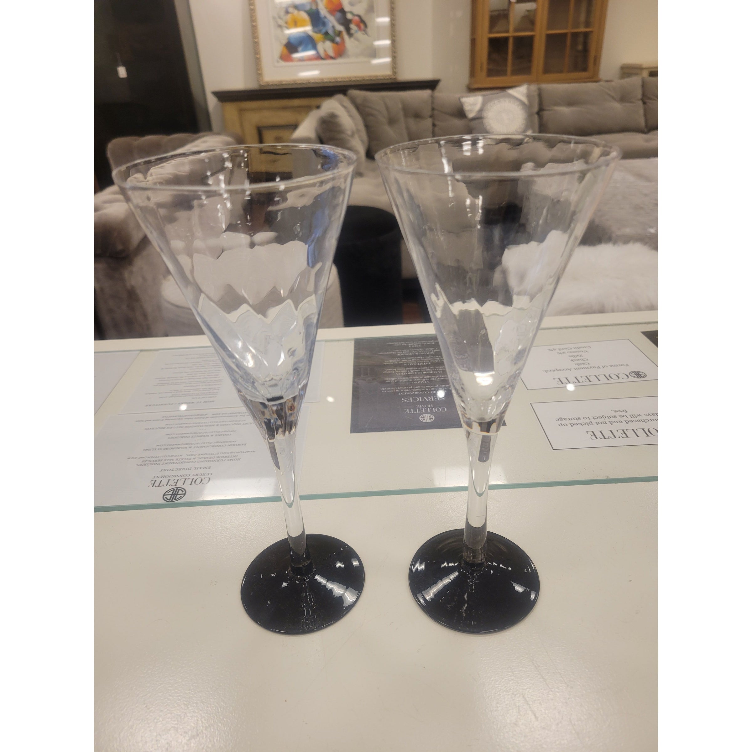 Pair of Crystal Wine Glasses w/ Black Bases