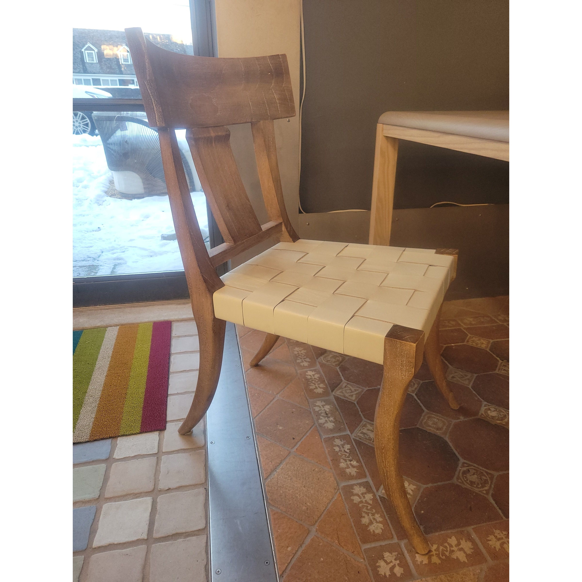 SET of 6 'Sussex' Driftwood Dining Chairs w/ White Leather Seats by Oly