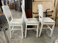 SET of 3 Vintage White Counter Stools w/ Toile Seat Cushions (AS IS)