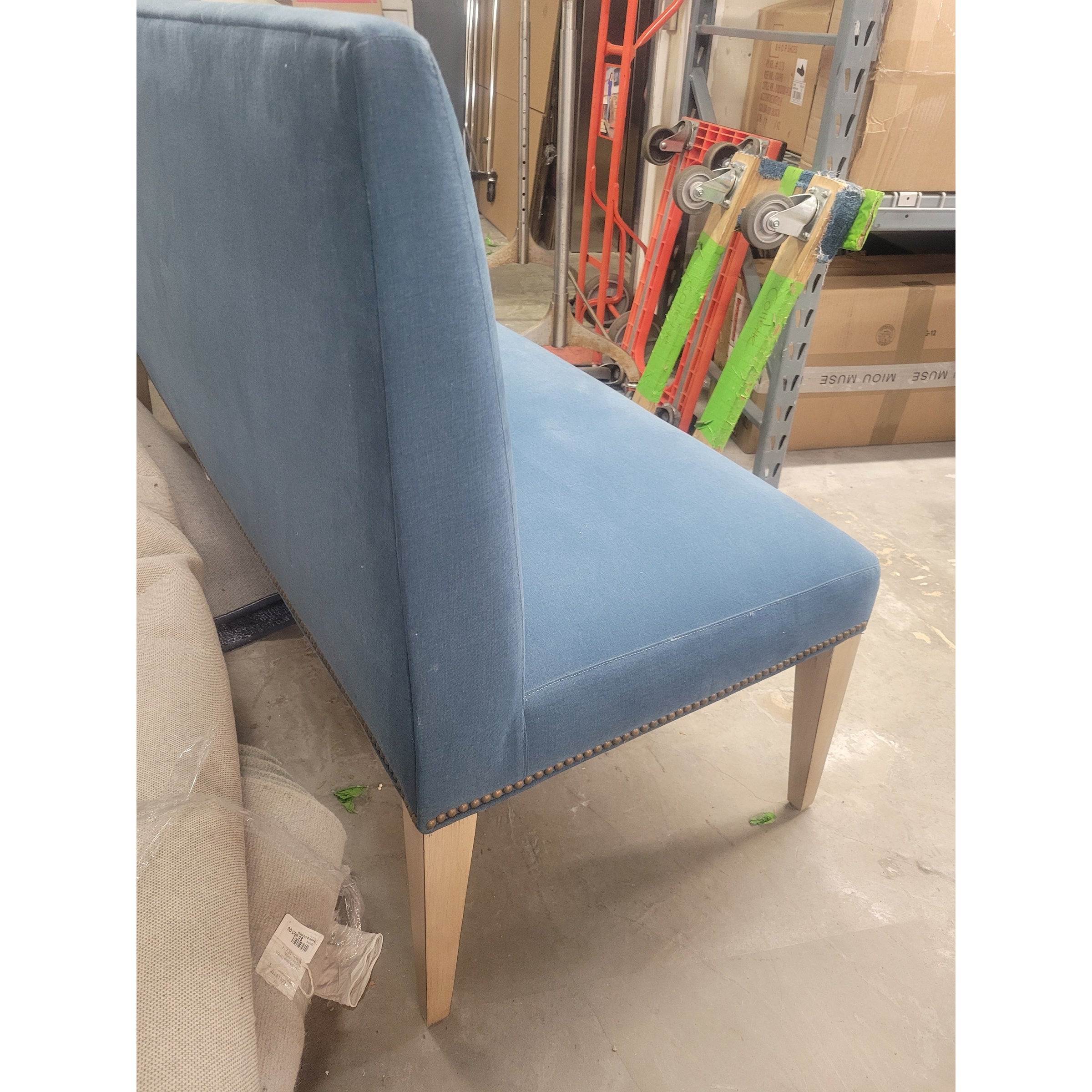 Blue Cotton Canvas Ross Dining Bench w/ Nailhead Trim by Serena & Lily (AS IS)