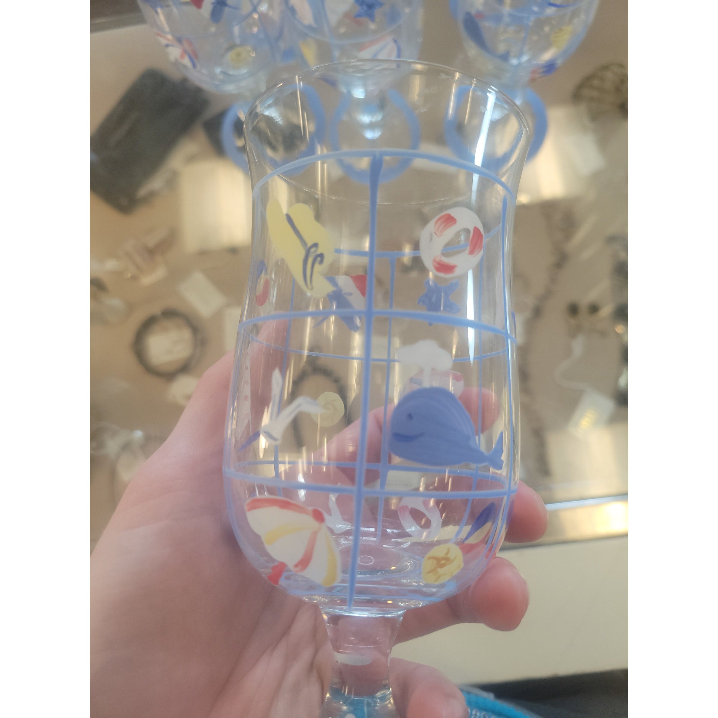 Set of 6 Beach Painted Glass Goblets