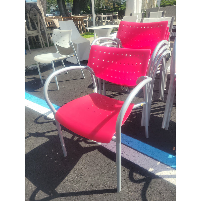 SET of 4 'Also' Red Polymer Dining Arm Chairs by Keilhauer
