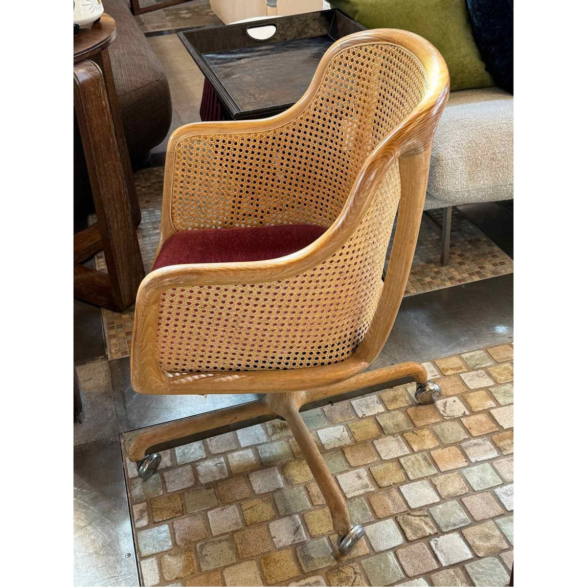 PAIR of Ash Caned Rolling Chairs by Ward Bennett for Brickel - AS IS