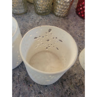 Pair of White Snowflake Votive Candle Holders