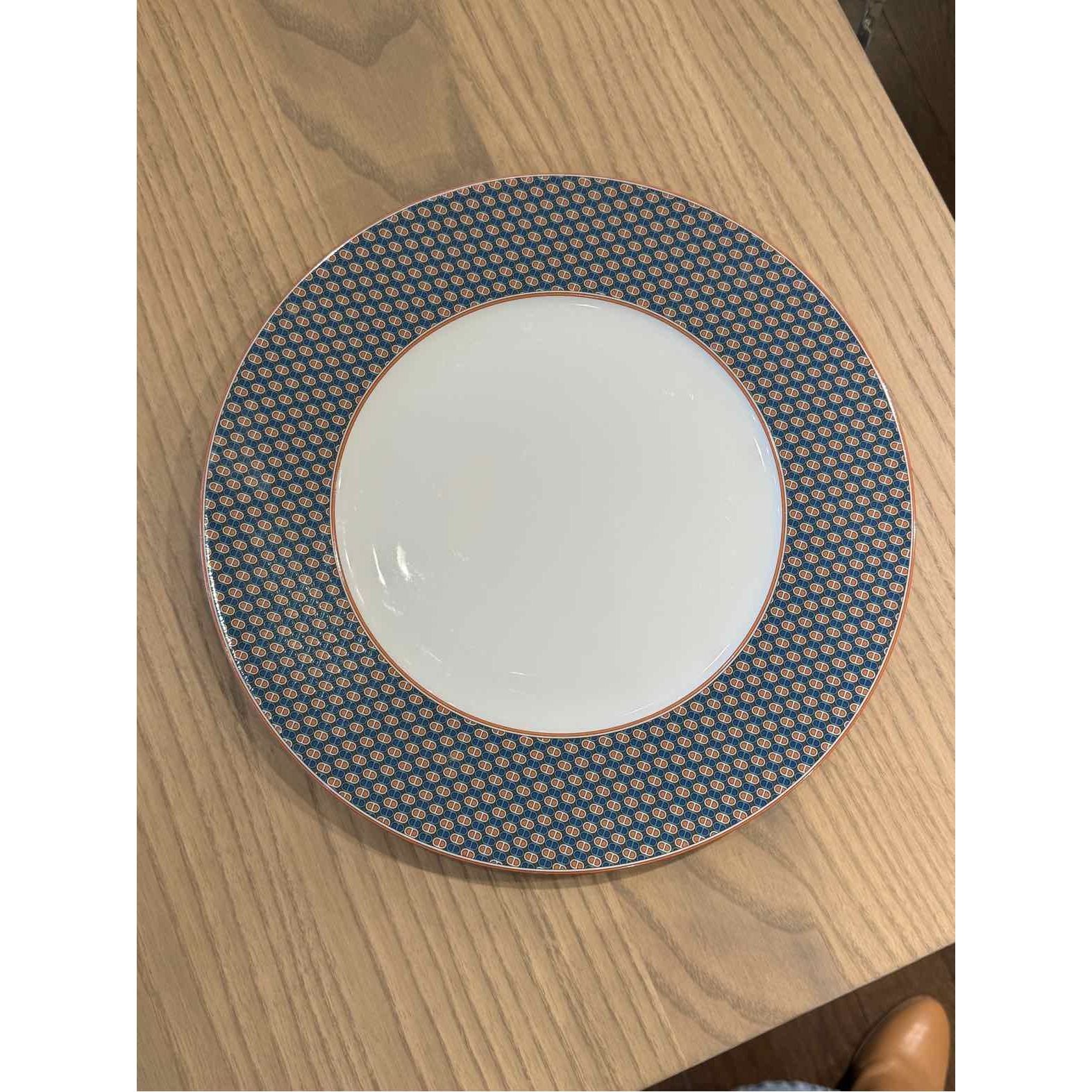 Hermes Tie Set Porcelain Dinner Plate w/ Green Trim