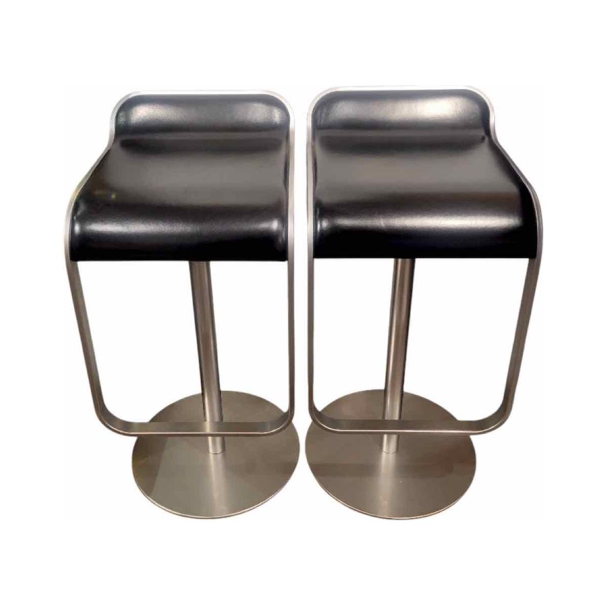 Pair of Brushed Steel & Black Leather Bar Stools by LaPalma