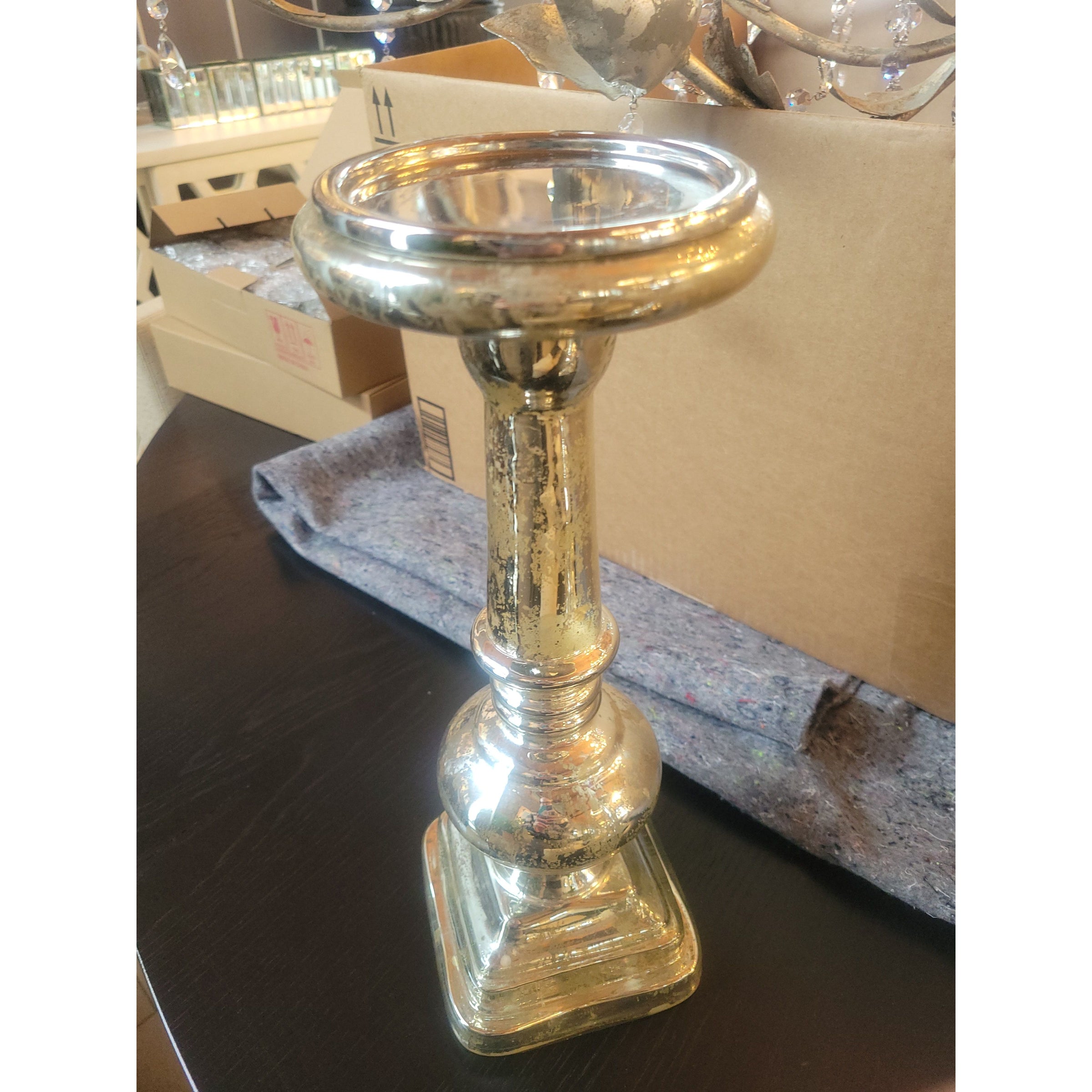 Set of 6  Mercury Glass Pillar Candle Holders