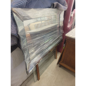 Custom 1960s Etched Beveled Glass Mirror w/ Wood Dresser Supports