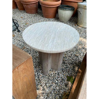 Victoria Teak Side Table w/ Round Travertine Top by Harbour (AS IS)