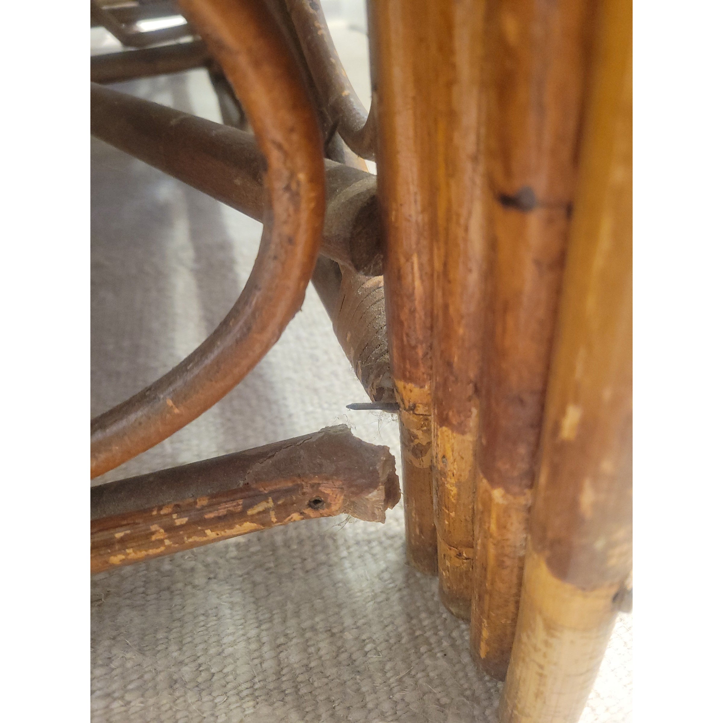 Antique Rattan Sofa w/ Bench Cushion & Pillows (AS IS) - colletteconsignment.com