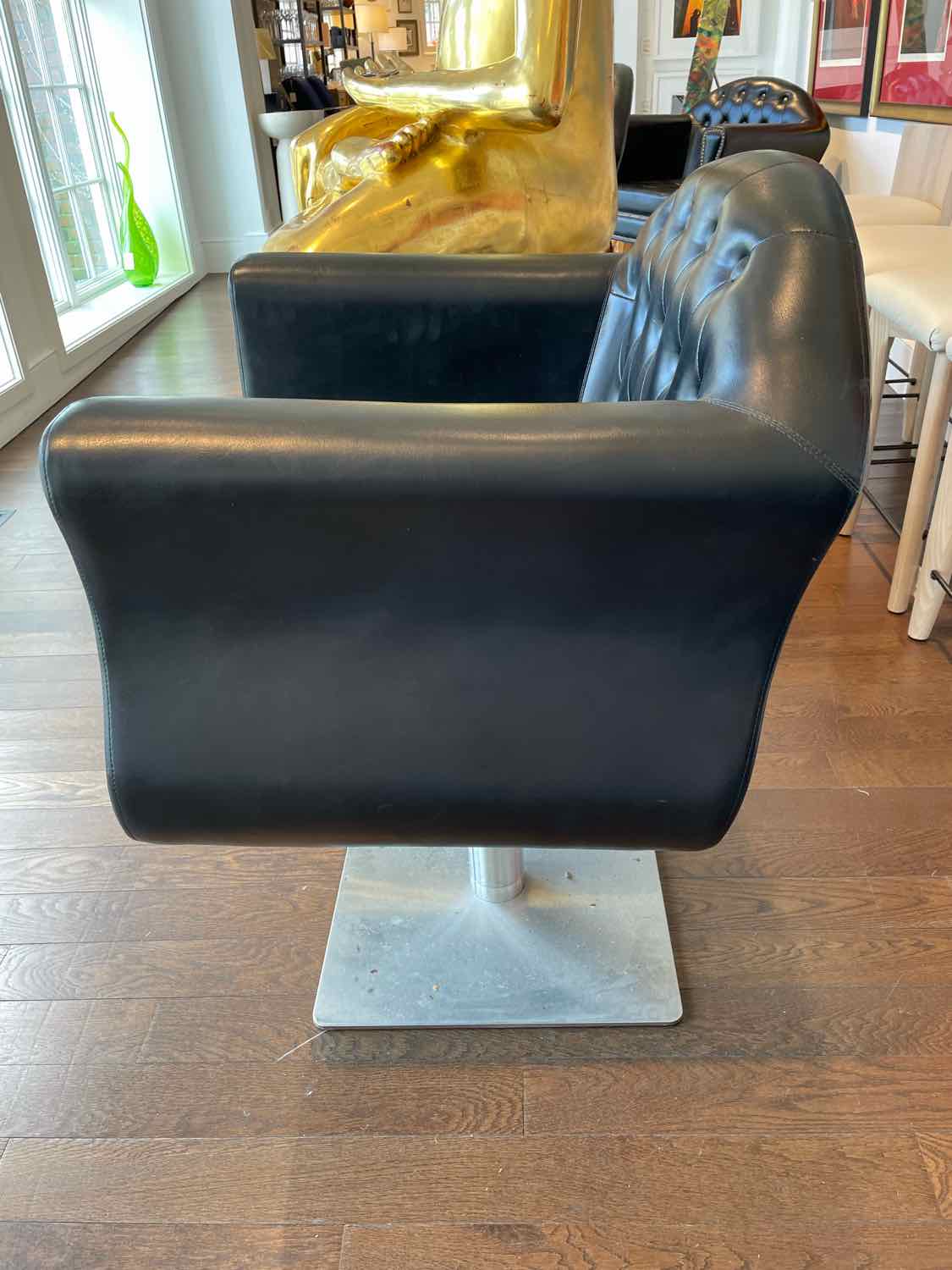 Chesterfield Leather & Nailheads Adjustable Salon Styling Chair on Metal Base