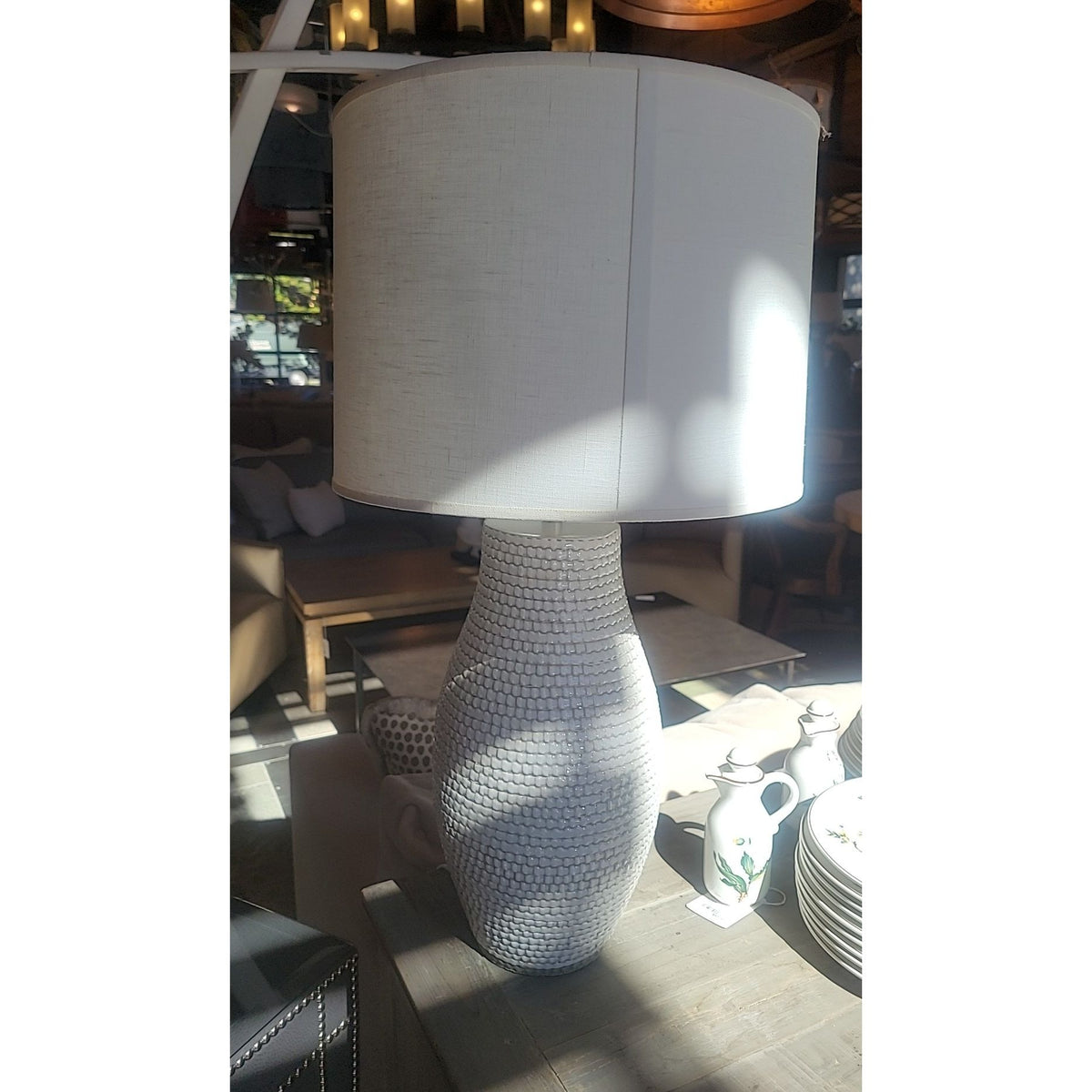 White Glazed Ceramic Table Lamp w/ Shade - colletteconsignment.com