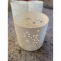 Pair of White Snowflake Votive Candle Holders