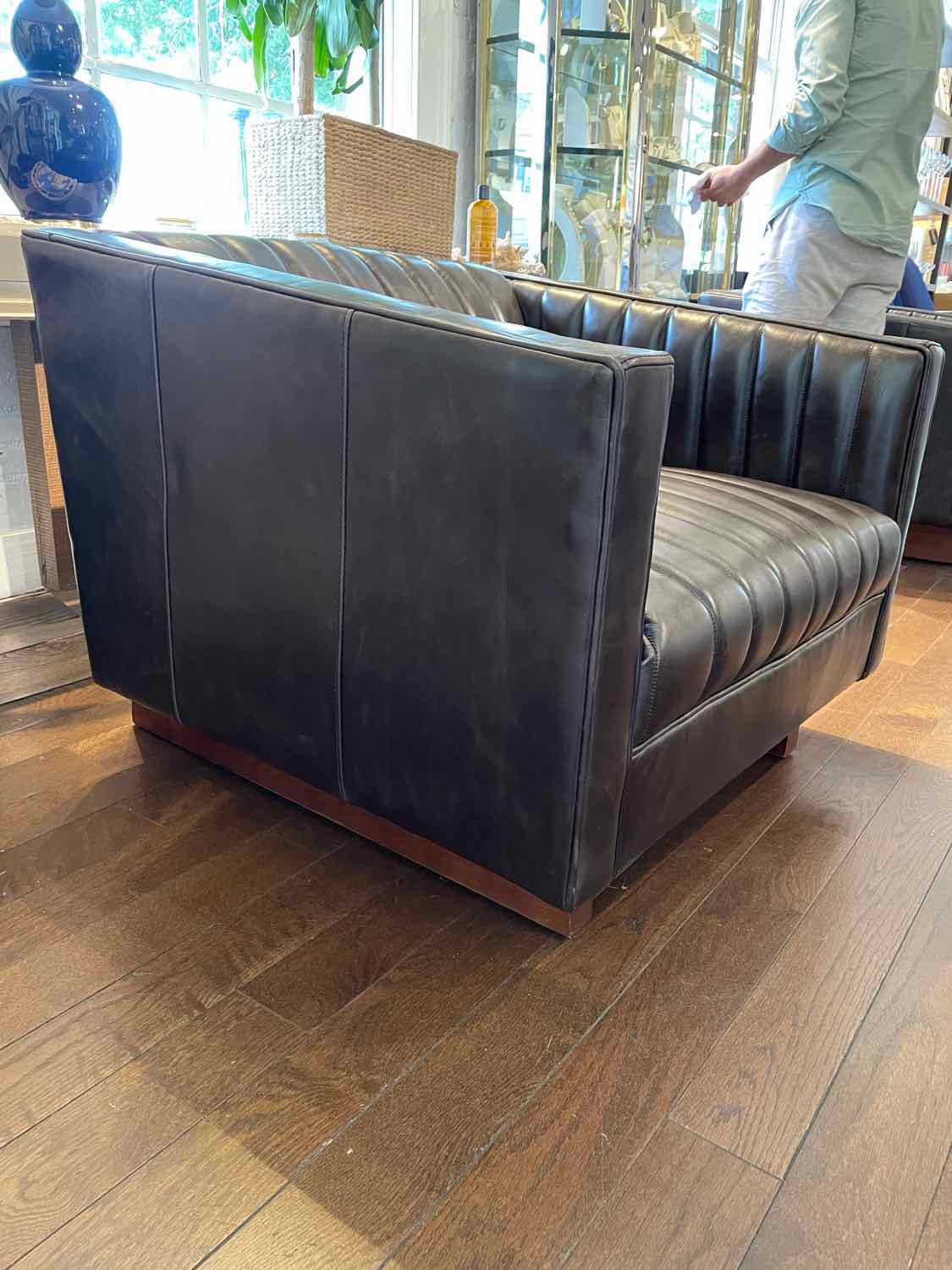 PAIR of Wallace Brown Leather Upholstered Lounge Chairs by Gus (AS IS)