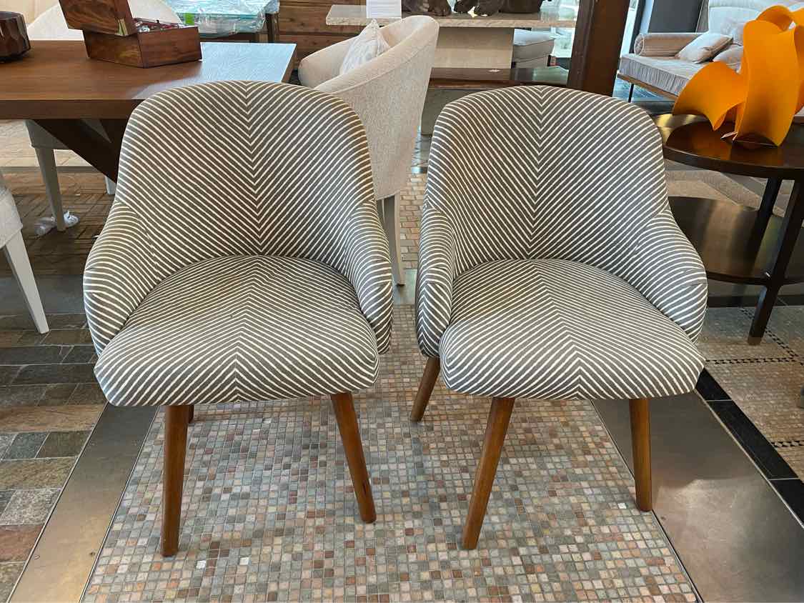PAIR of Striped Swivel Chairs w/ Wood Legs (AS IS)