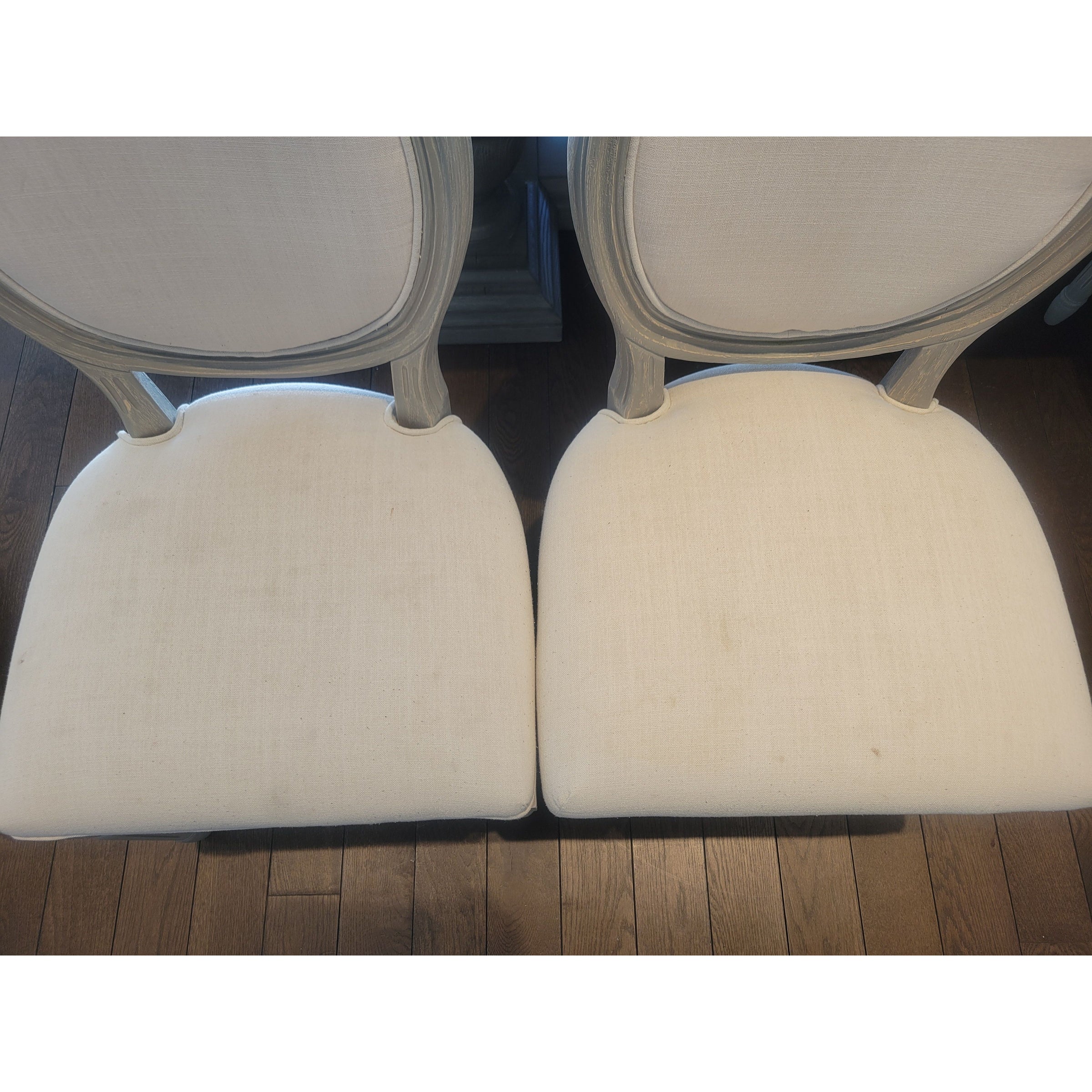 SET of 10 French Linen & Wood Round-Back Dining Chairs by Safavieh (AS IS) - colletteconsignment.com