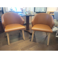 PAIR of Brown Leather Downtown Chairs w/ Wood Legs by Canadel