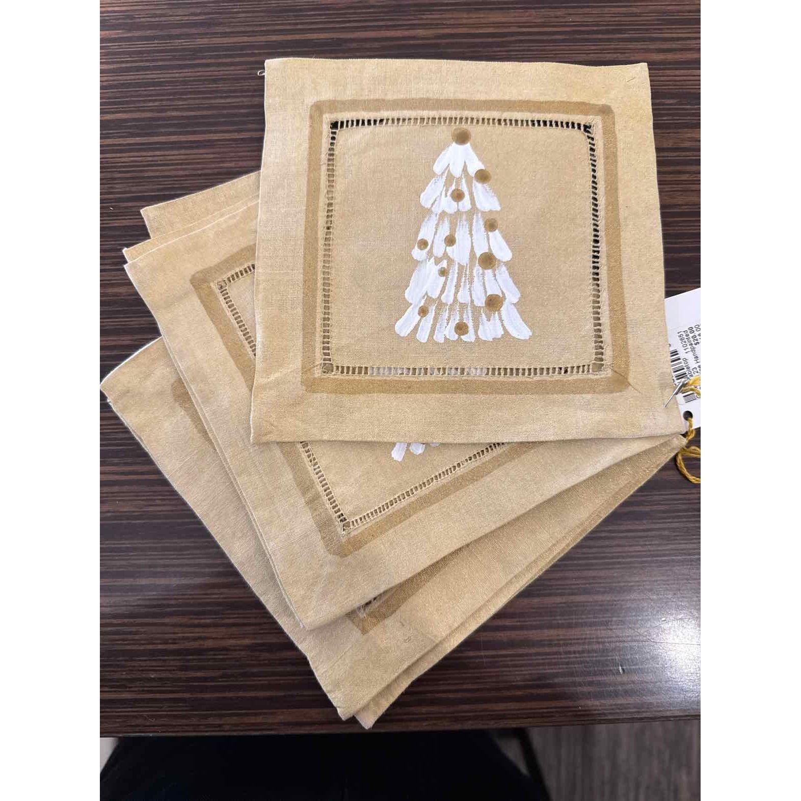 Set of Nine Handpainted Christmas Cocktail Napkins, 6" x 6"