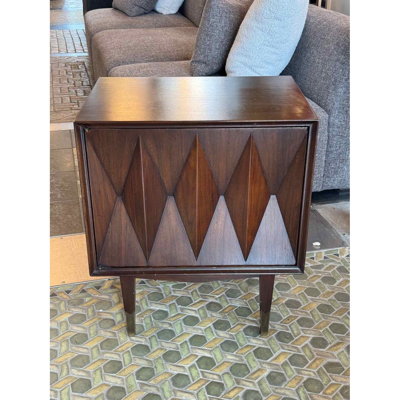 Pair of Mid-Century Diamond Walnut Side Tables