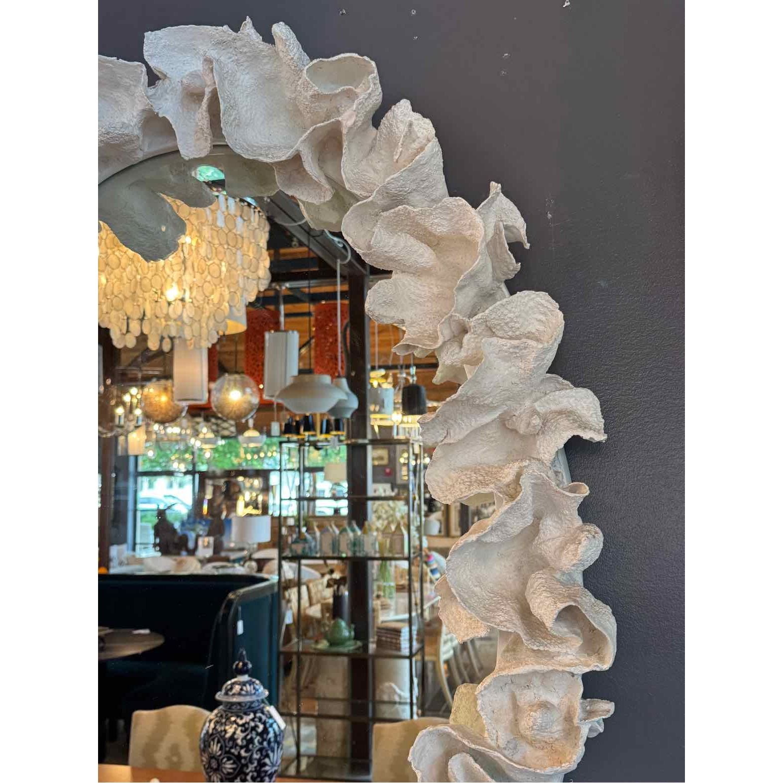White Resin Leaf Coral Oval Coco Mirror by Made Goods