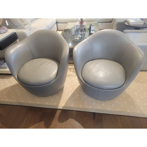 PAIR of Gray Leather Lina Swivel Chairs by Hlynur Atlason for DWR