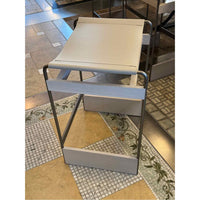 PAIR of Short Nickel Stools w/ Leather Seats by Michael Dawkins