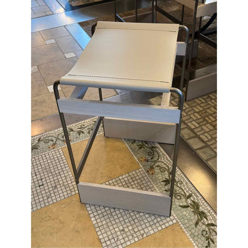 PAIR of Short Nickel Stools w/ Leather Seats by Michael Dawkins