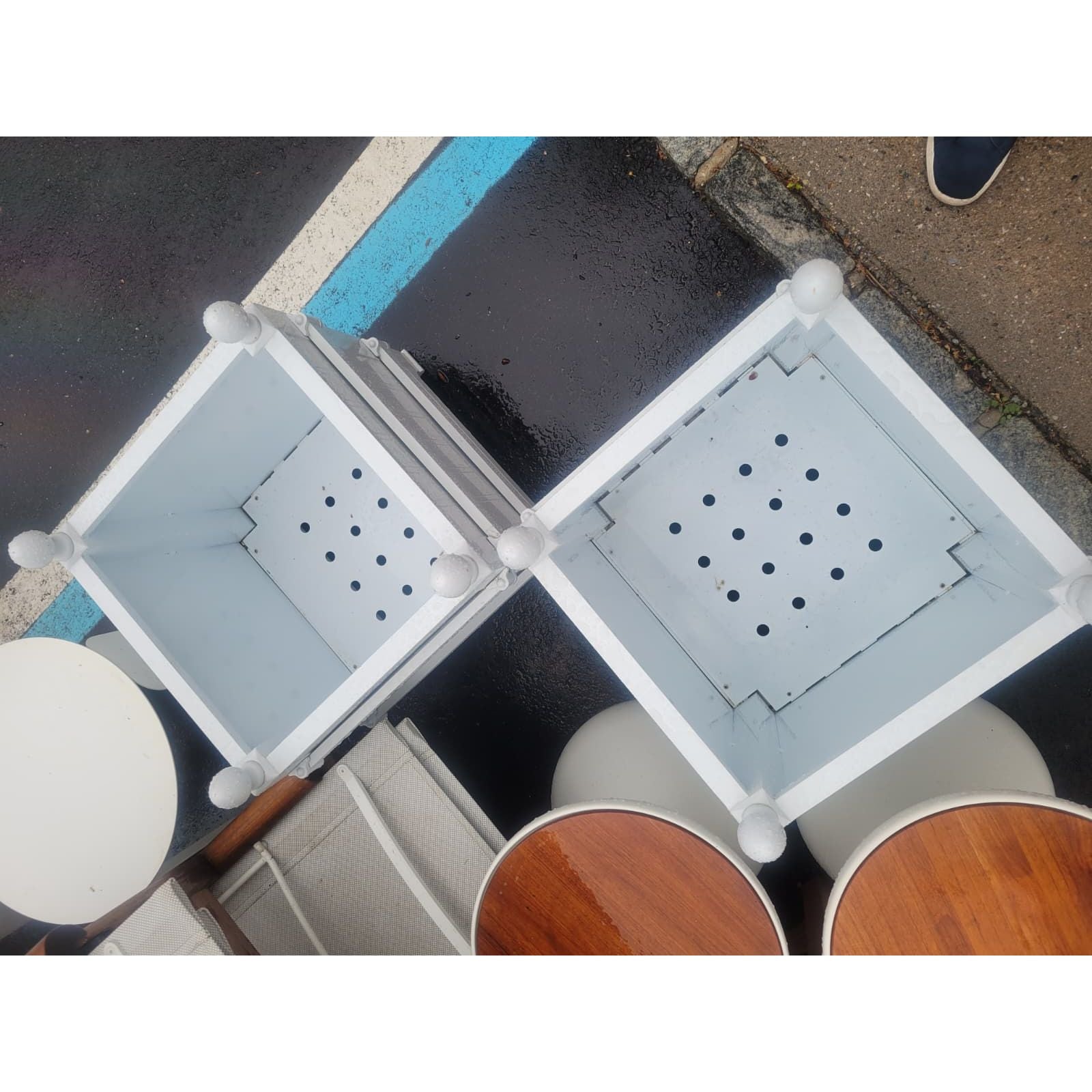 PAIR of White Versailles Metal Planters (AS IS) - colletteconsignment.com