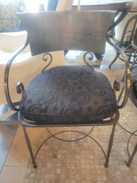 PAIR of Italian Hand-Forged Steel Dining Arm Chairs w/ Black Jacquard Cushions