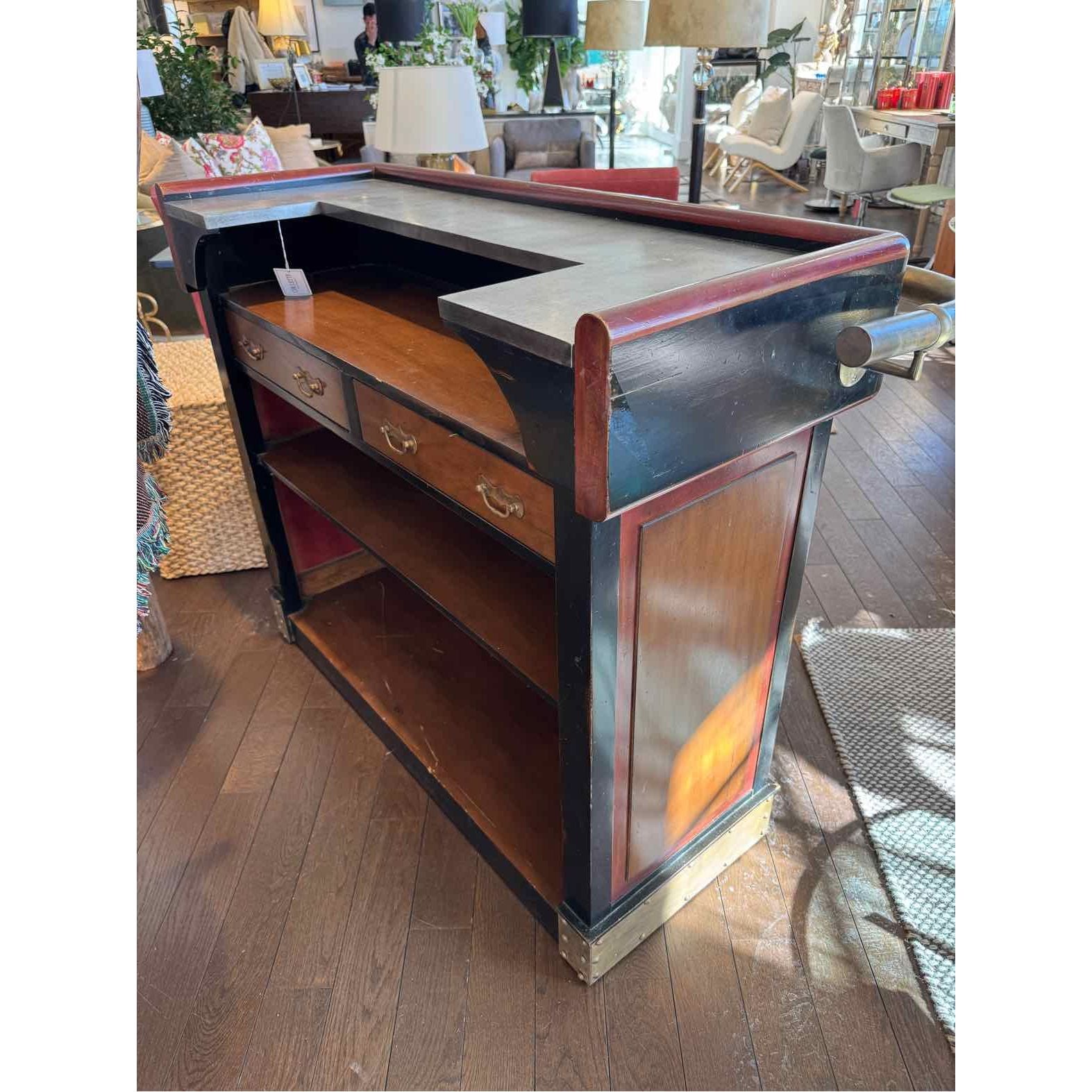 Mahogany & Cherry Bar de Bistro w/ Steel Top & Brass Rail by French Heritage - colletteconsignment.com