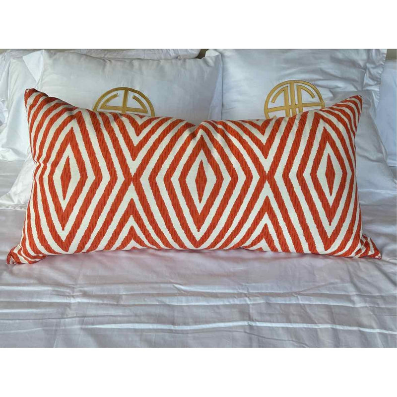 Oversized Rectangular Down-Fill Linen Pillow - Orange/White