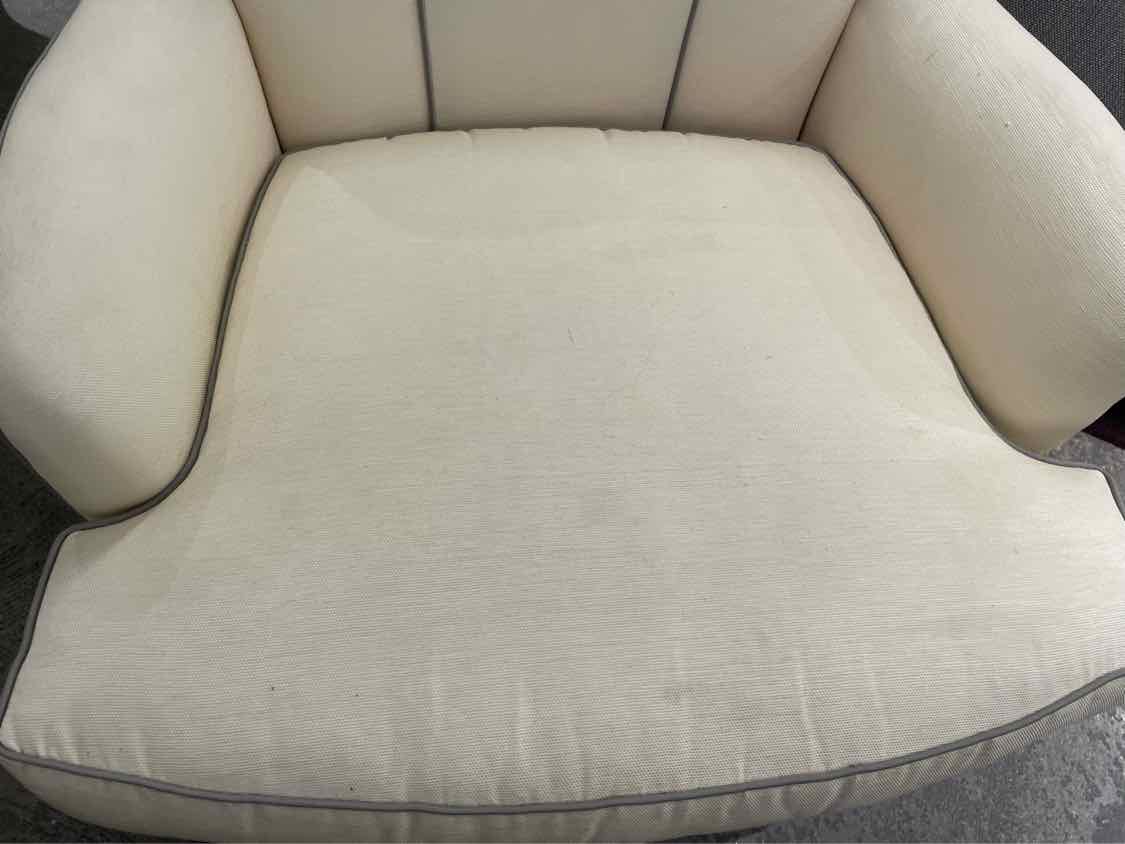 Beige Upholstered Scallop Chair w/ Gray Piping by Barbara Barry for Baker