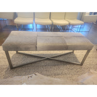 Gray Cowhide Bench w/ Brushed Metal Base Attrib. to Made Goods