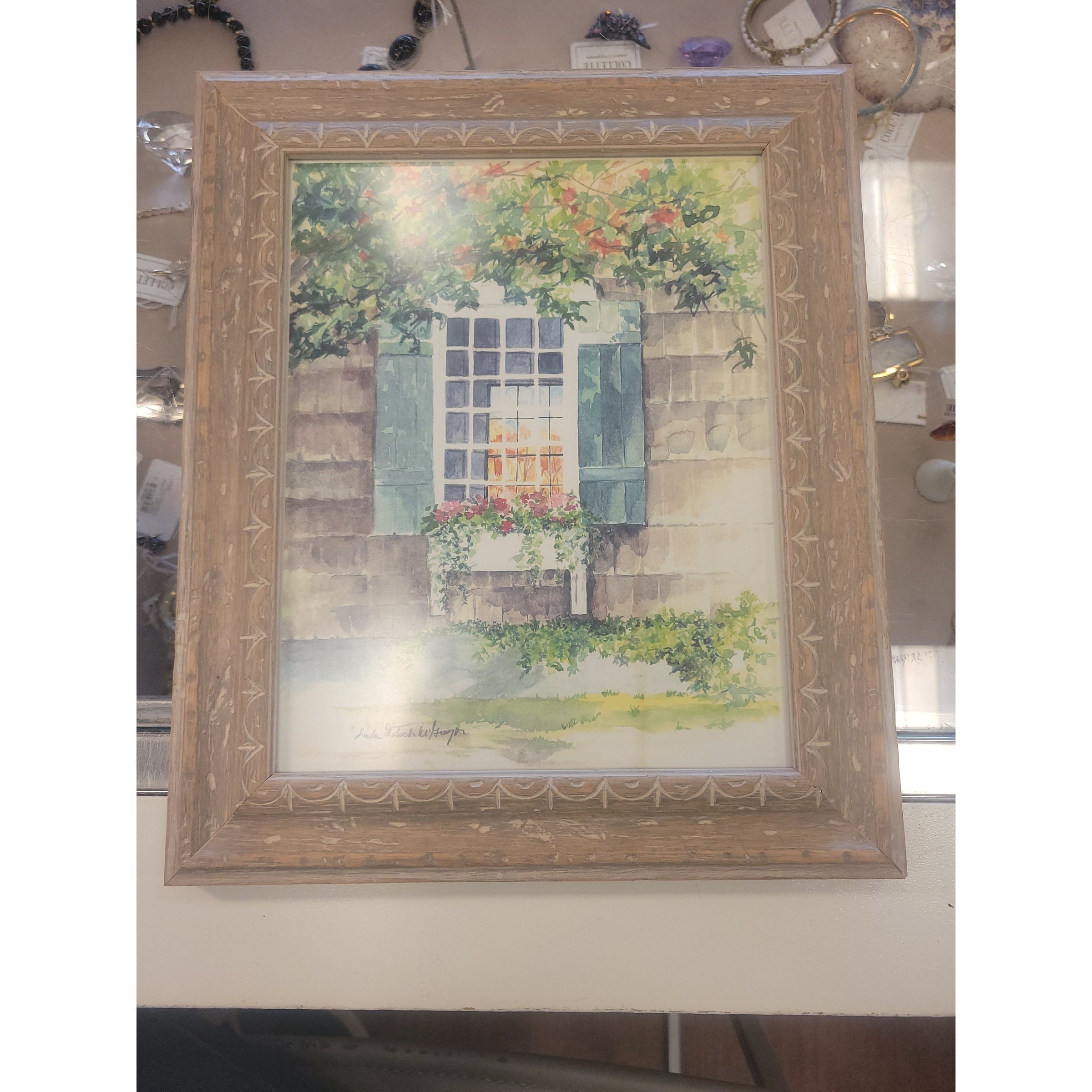 Signed Garden Window Print in Tan Frame