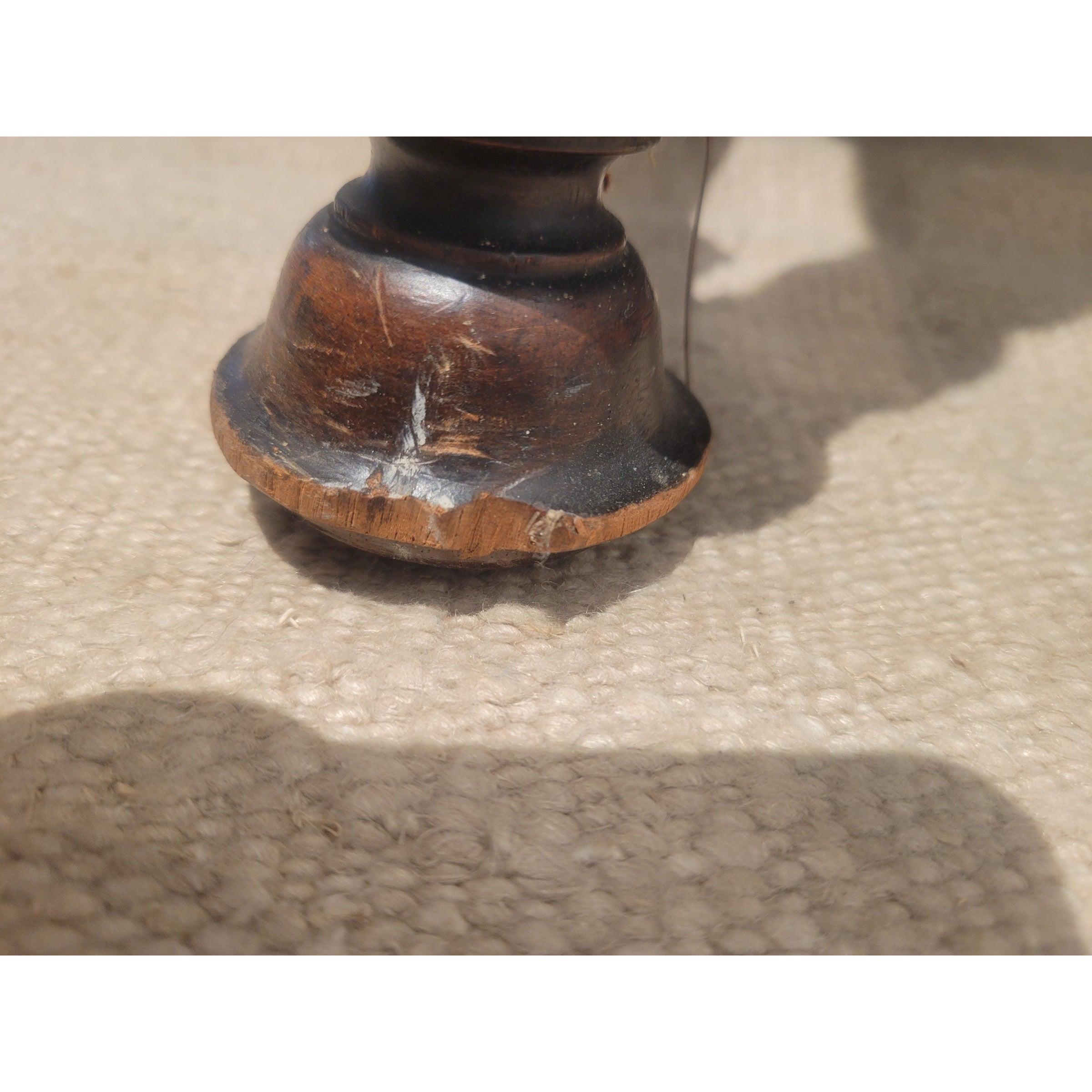 Antique Mahogany Ottoman w/ Blue Upholstered Seat & Iron Detail (AS IS)