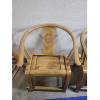 PAIR of Vintage Ming Style Wood Horseshoe Back Arm Chairs w/ Nature Medallions